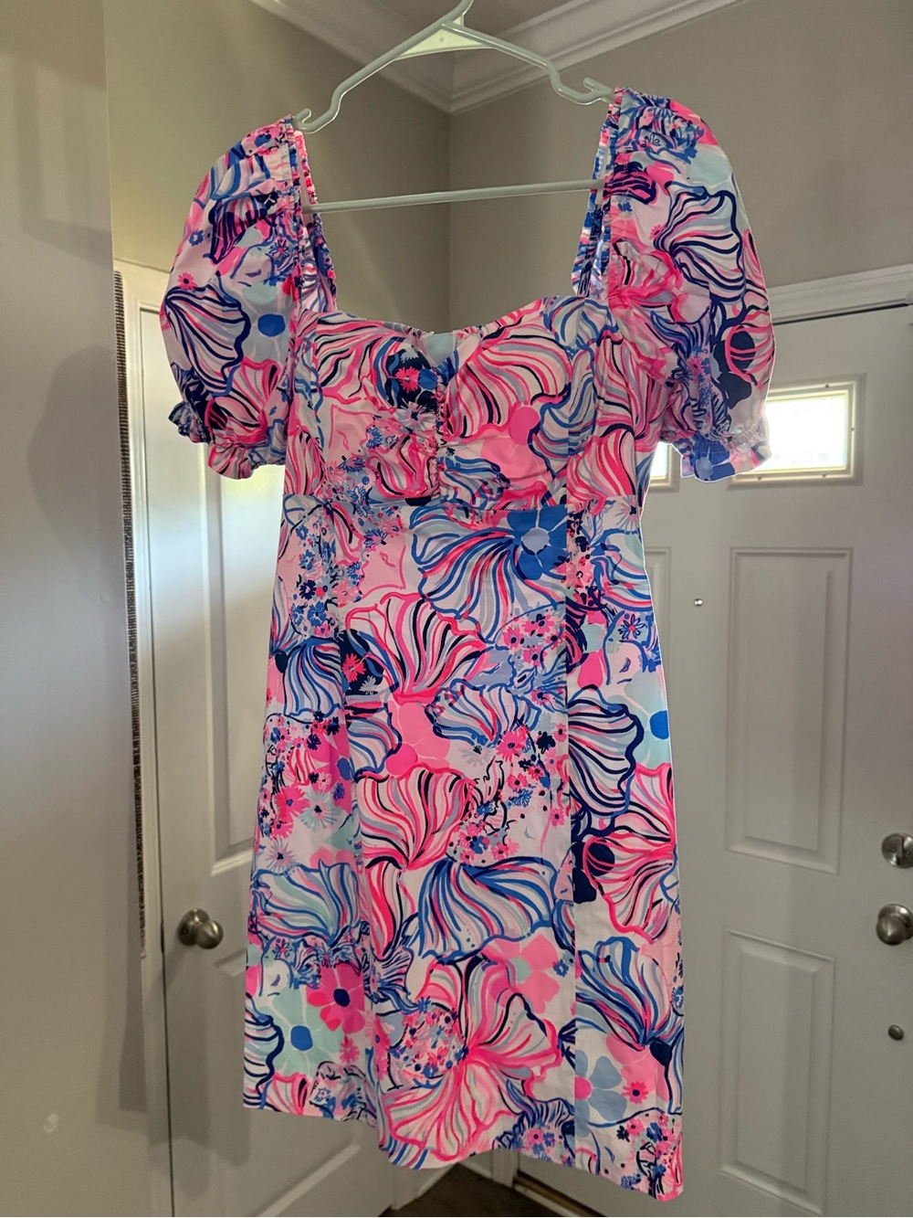 Lilly Pulitzer Pink & Blue Floral Swirl Puff Sleeve Dress